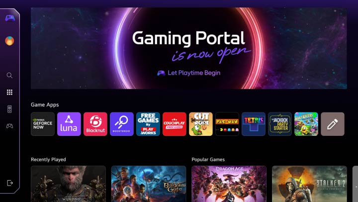 Gaming Portal home screen. Cursor moves and clicks to show many popular game titles, and the added function of being able to select games depending on the type of controller you have whether it's a game pad or the remote  control. 