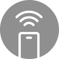 Smartphone icon with Wi-Fi signals on grey background, representing wireless connectivity.