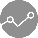 Grey background with a white line graph showing a rising trend, representing growth, with two data points marked by circles.