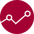 Grey background with a white line graph showing a rising trend, representing growth, with two data points marked by circles.