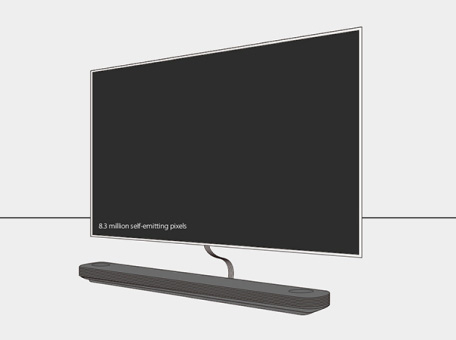 Front side view of LG SIGNATURE Wallpaper OLED TV that is hung on the wall