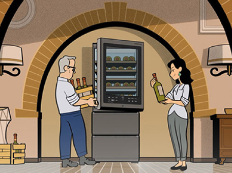 Illust image of LG SIGNATURE Wine Cellar’s auto open door feature with James Suckling and his wife.