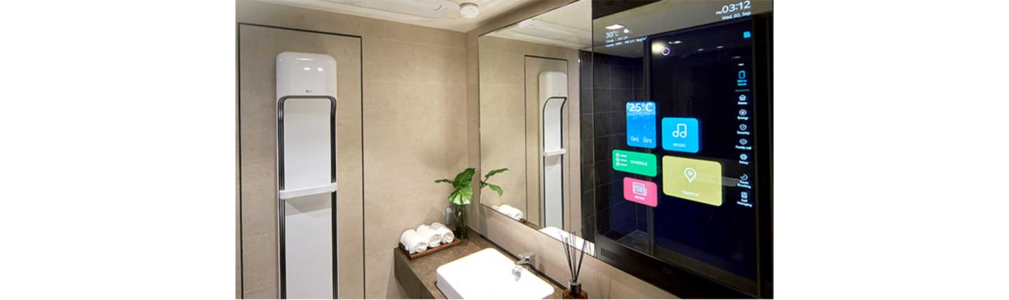  The LG ThinQ Home’s bathroom featuring a smart mirror which allows users to enjoy their daily routine while searching the latest news or listening to music.