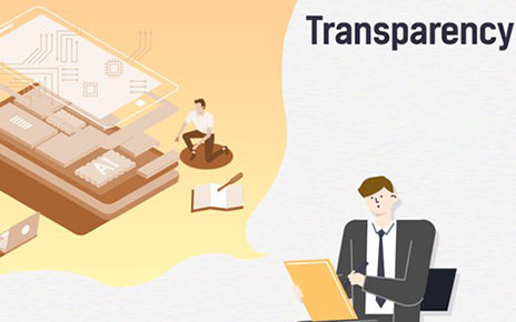 An illustration of a man learning about the fundamental structure of AI in terms of transparency