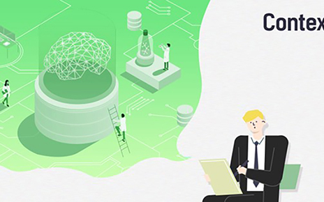 An illustration of a man being influenced by artificial intelligence with images representing contextual understanding regarding AI.