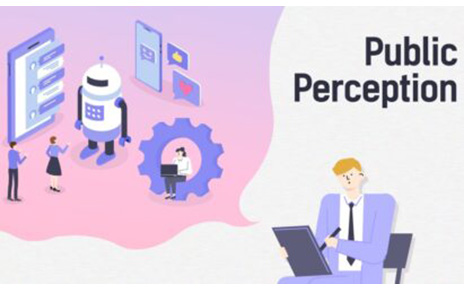 An illustration of a man being influenced by news and other cultural factors, such as social media, to represent public perception regarding AI.