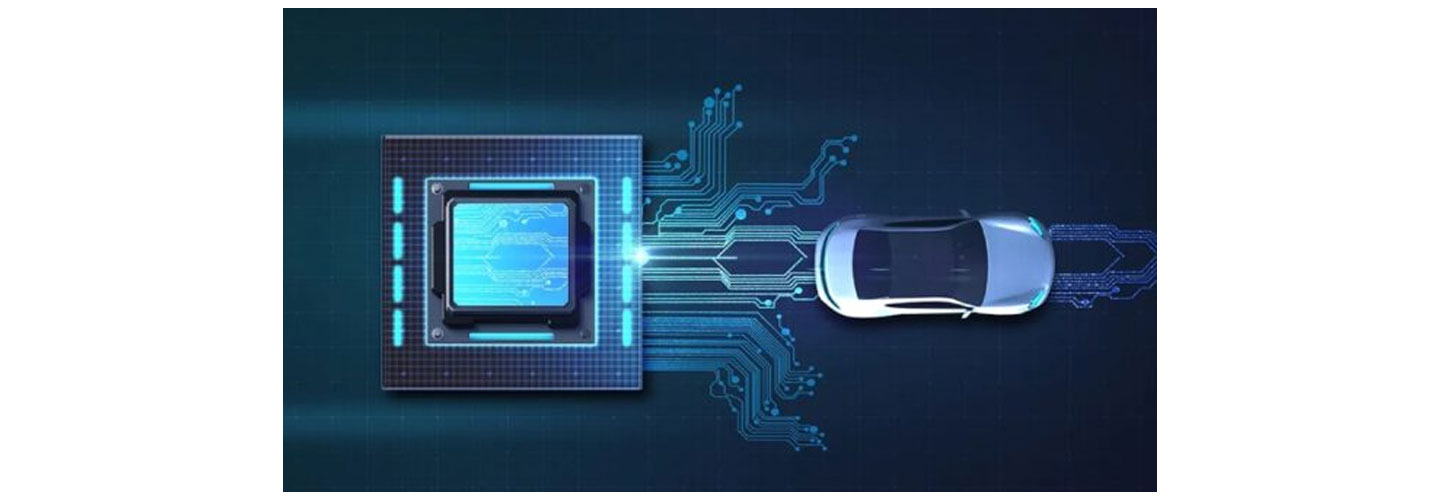 A circuit coming out from a chipset is reaching out to an automobile