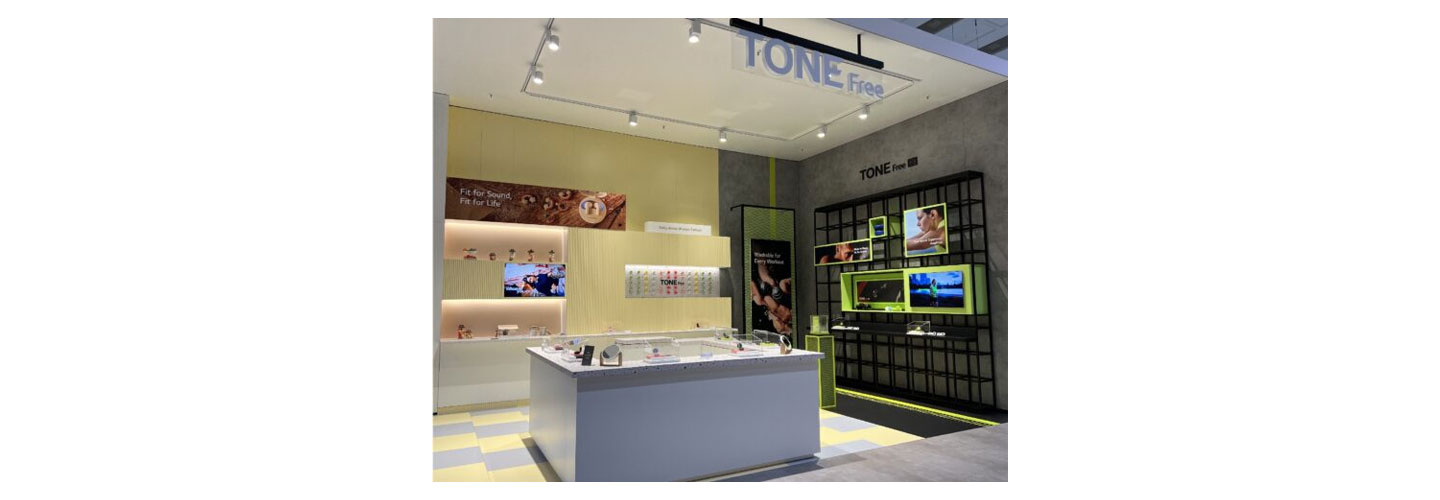 View of the TONE Free zone at LG's booth at IFA 2022.