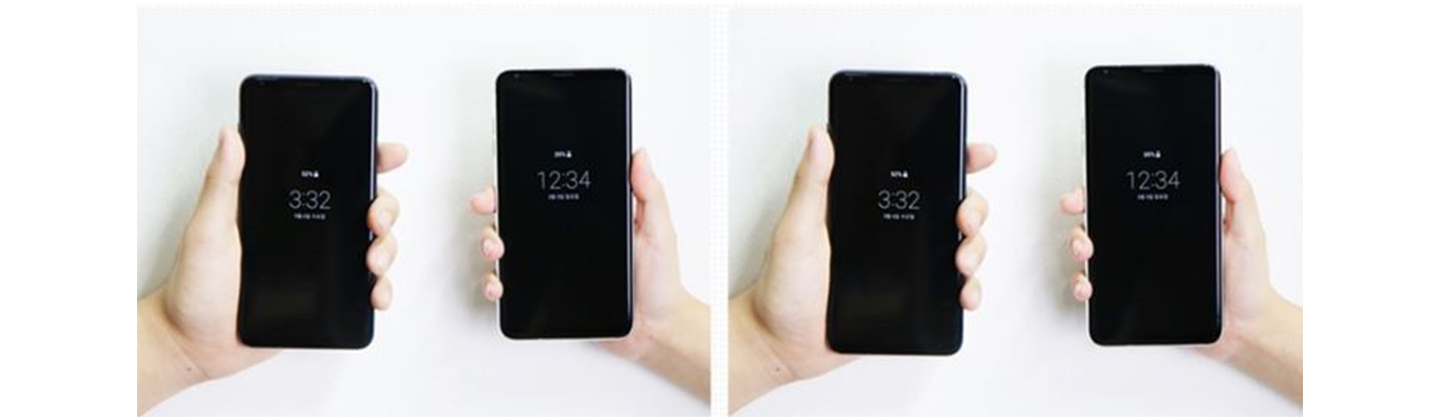 Two photos show the 2:1 display ratio of LG V30 ThinQ on the left and the 2.1:1 ratio of LG V40 ThinQ on the right respectively.