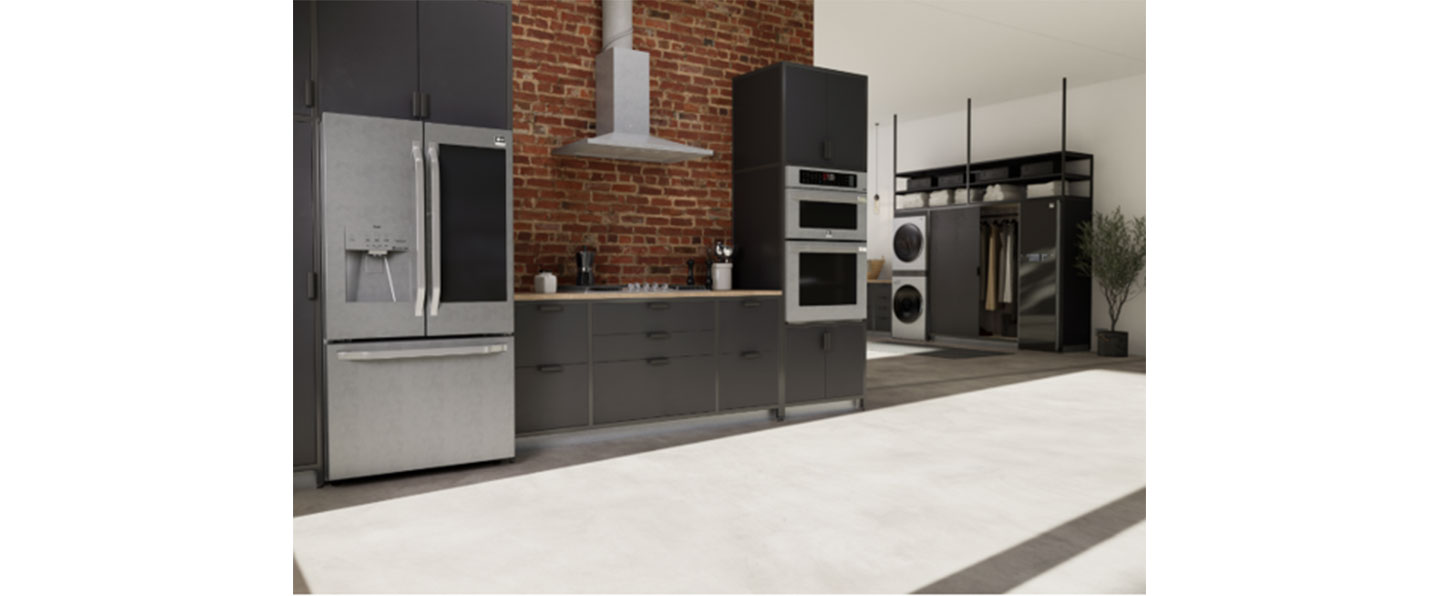 LG's kitchen appliances for the virtual KBIS 2021 displayed in a beautiful home kitchen.