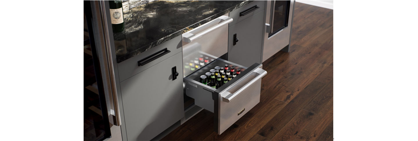 A photo featuring LG's luxury Signature Kitchen Suite and advanced home appliances including Styler and WashTower together in a modern house.