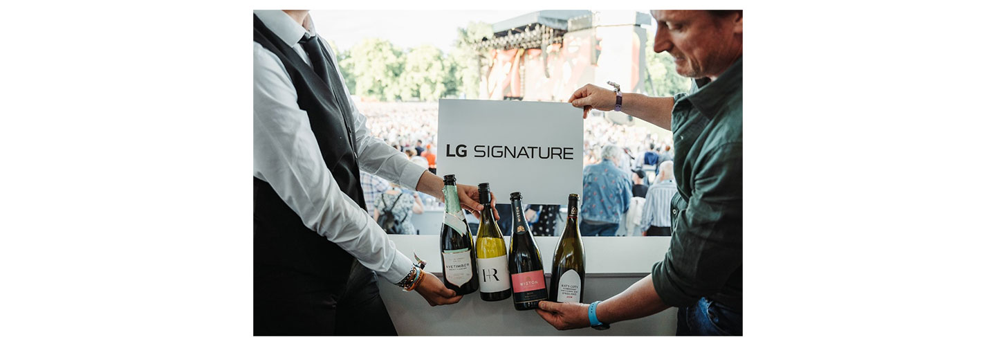 The select British wines served at the LG SIGNATURE event in UK: (from left) Nyetimber Demi-Sec Sparkling, Hoffmann & Rathbone Pinot Noir, Wiston Estate Rosé NV and Kit’s Coty Chardonnay