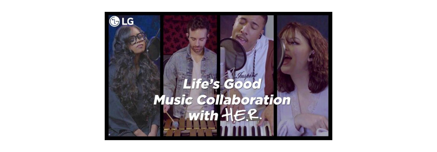 The four members of LG's Life’s Good Music Project singing the lyrics “Life is still Good” from their collaborative song