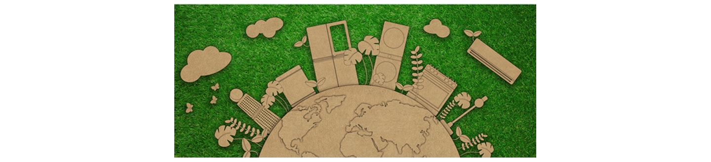 An illustration of LG home appliances placed on Earth