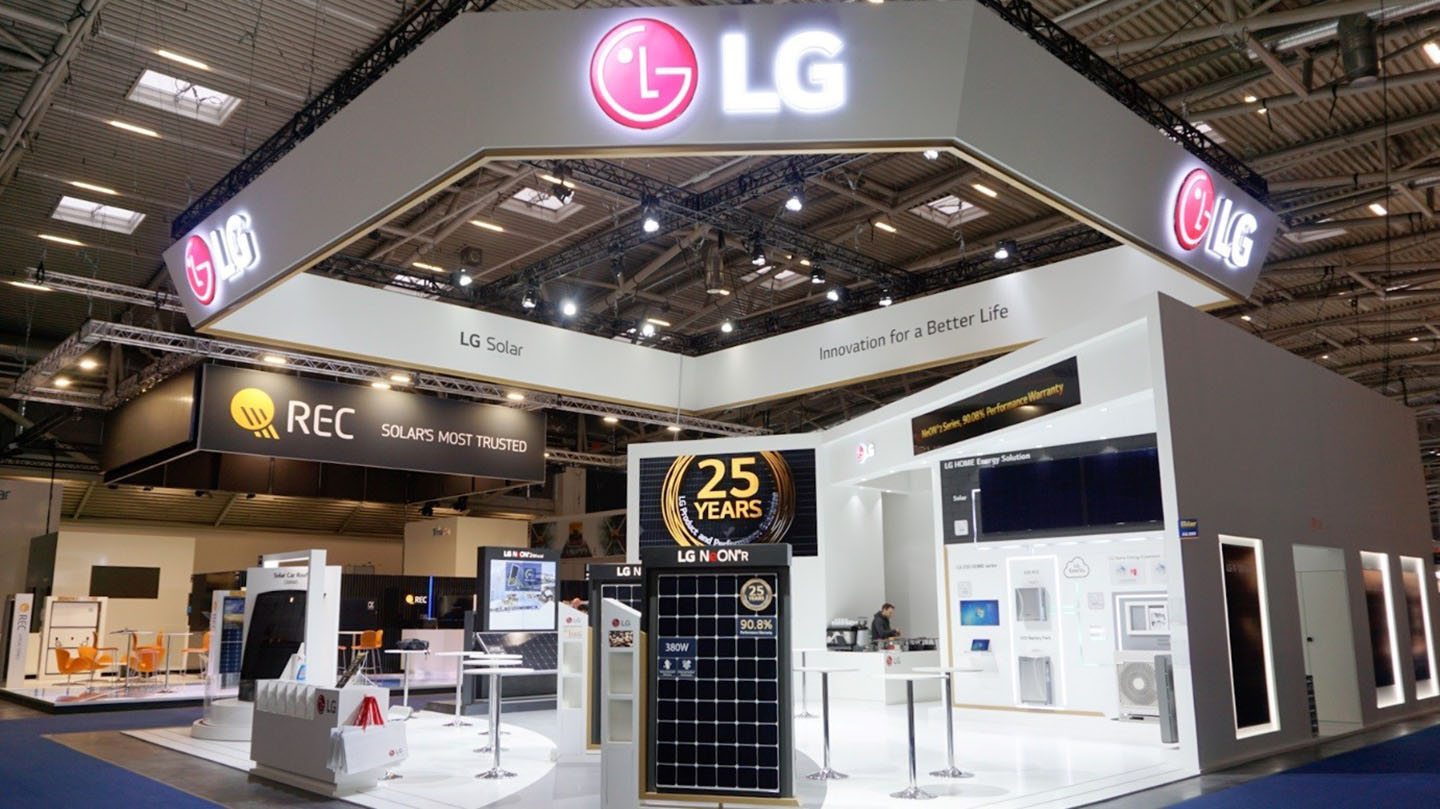 An outside view of LG’s booth at Intersolar Europe 2019