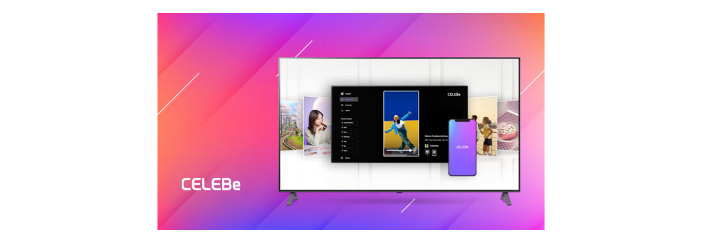An LG Smart TV display shows the CELEBe feature for short-form content.