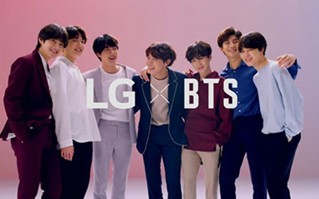 A promotional photo of the LG x BTS project featuring all the members of BTS