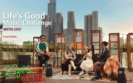 Screenshot of the YouTube video produced by LG Electronics Vietnam where a band is playing their music on the top of a building