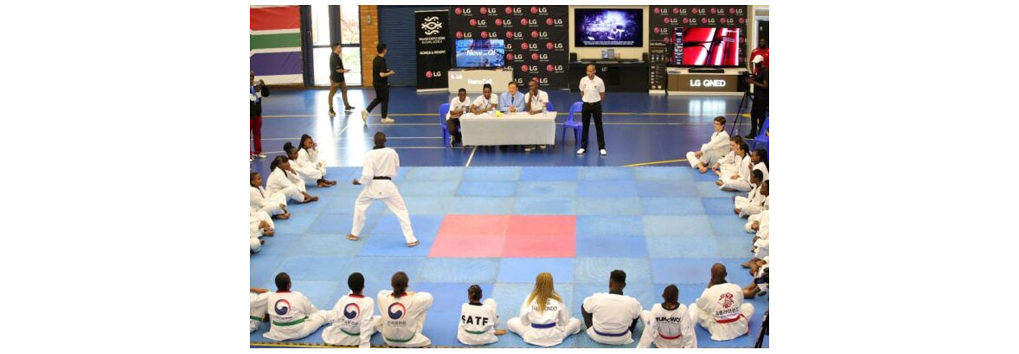 An athlete performing Taekwondo at the Ambassador's Taekwondo Cup in South Africa