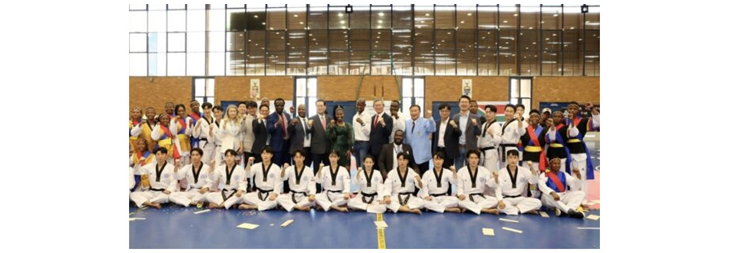 Participants of the Ambassador's Taekwondo Cup in South Africa posing for a picture together