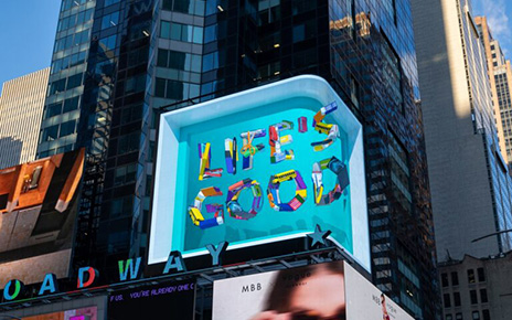 The Life's Good Campaign video playing on LG’s gigantic display in Times Square, New York City.