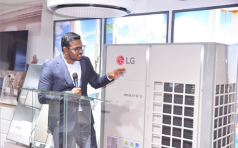 Raja Durai demonstrating the LG Multi V 5 at LG East Africa’s HVAC showroom.