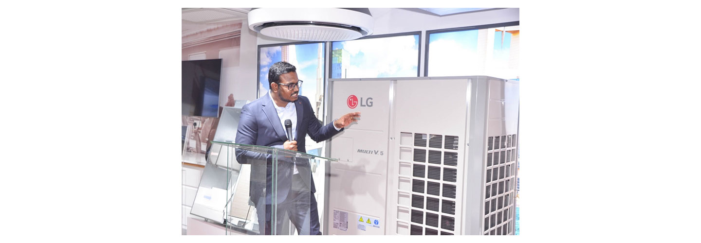 Raja Durai demonstrating the LG Multi V 5 at LG East Africa’s HVAC showroom.