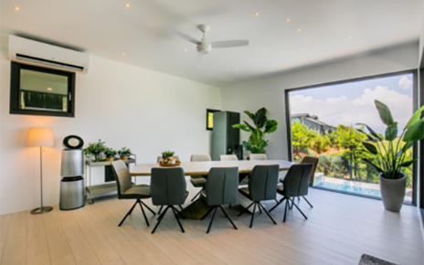 Inside of HA House Summer decorated with LG DUALCOOL air conditioner and LG PuriCare 360