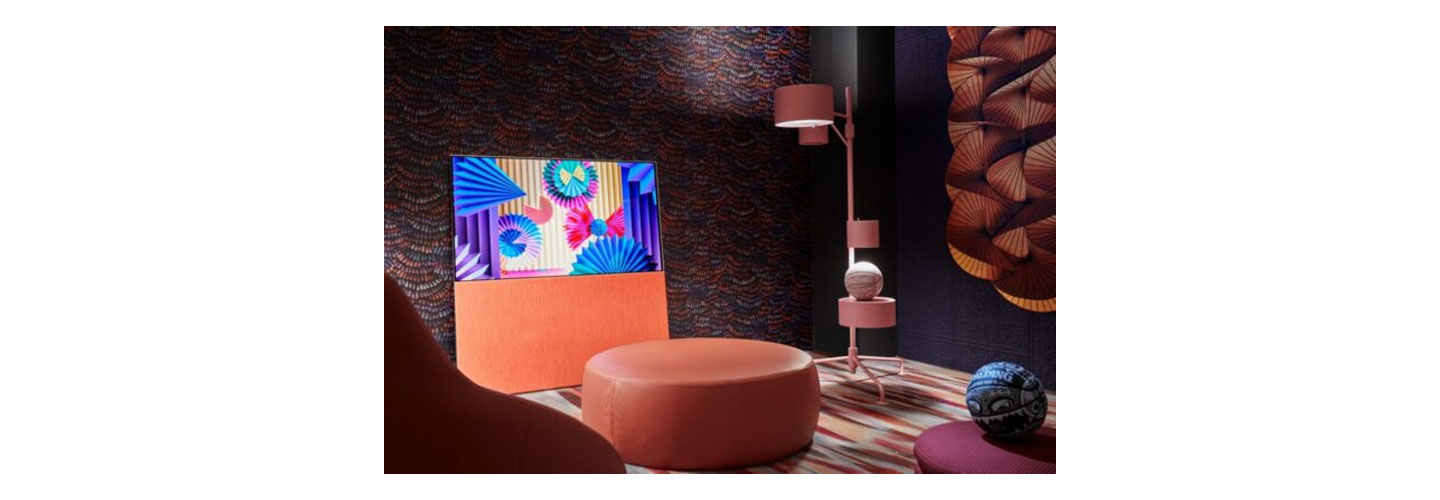 LG OLED Objet Collection, Easel (65Art90), displayed at Salone dei Tessuti during Milan Design Week 2022