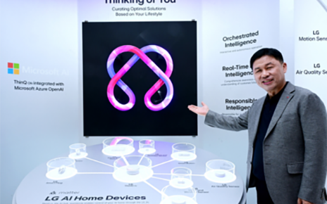 A picture of Lyu Je-cheol showing the illustration of LG AI Home Devices