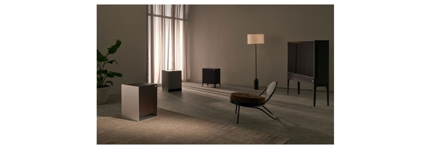 LG Objet products pictured together in a living room space.
