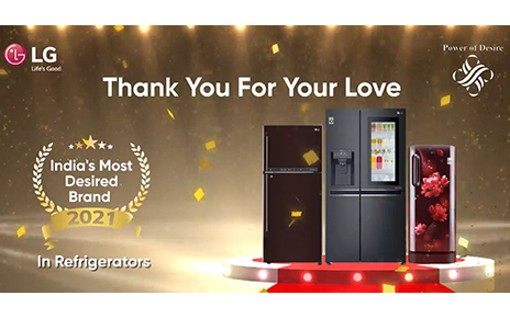 An image highlighting LG refrigerators as TRA's ‘Most Desired Brand’ in 2021.