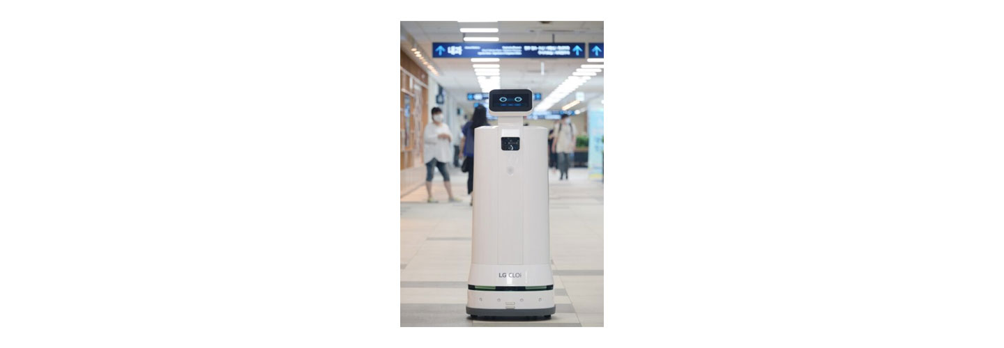 LG CLOi ServeBot standing inside a hospital