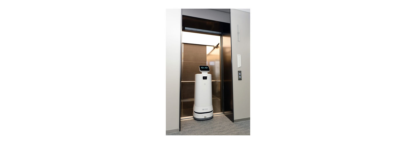 LG CLOi ServeBot exiting an elevator