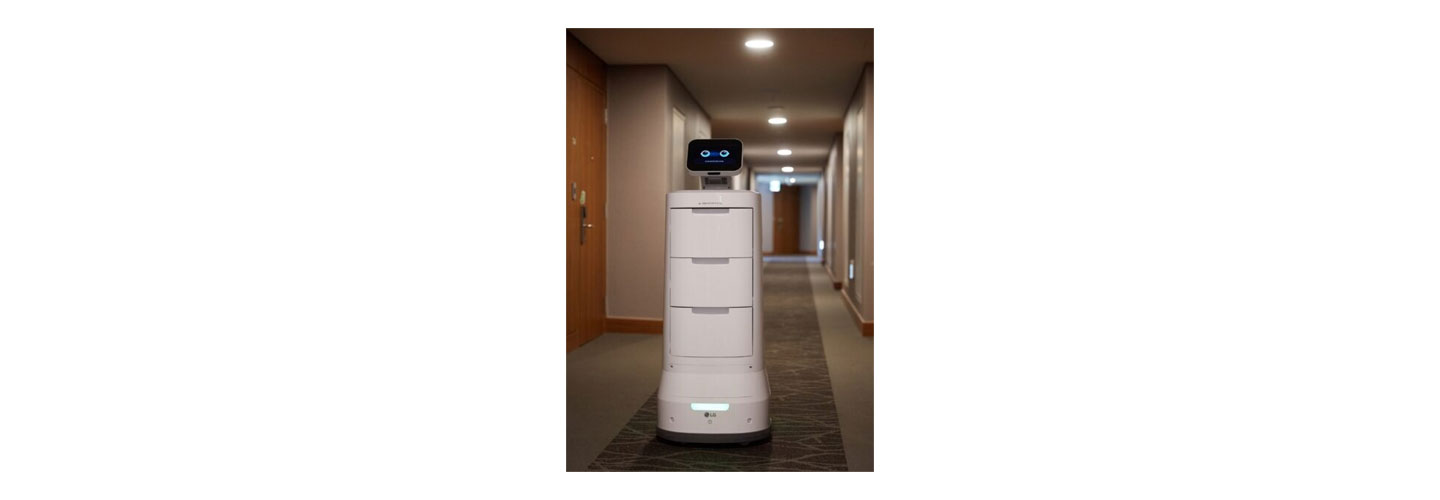 LG CLOi ServeBot carrying out room service by delivering supplies around the building