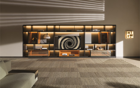 LG OLED TV harmonizing with Molteni&C's luxurious living room furniture. 
