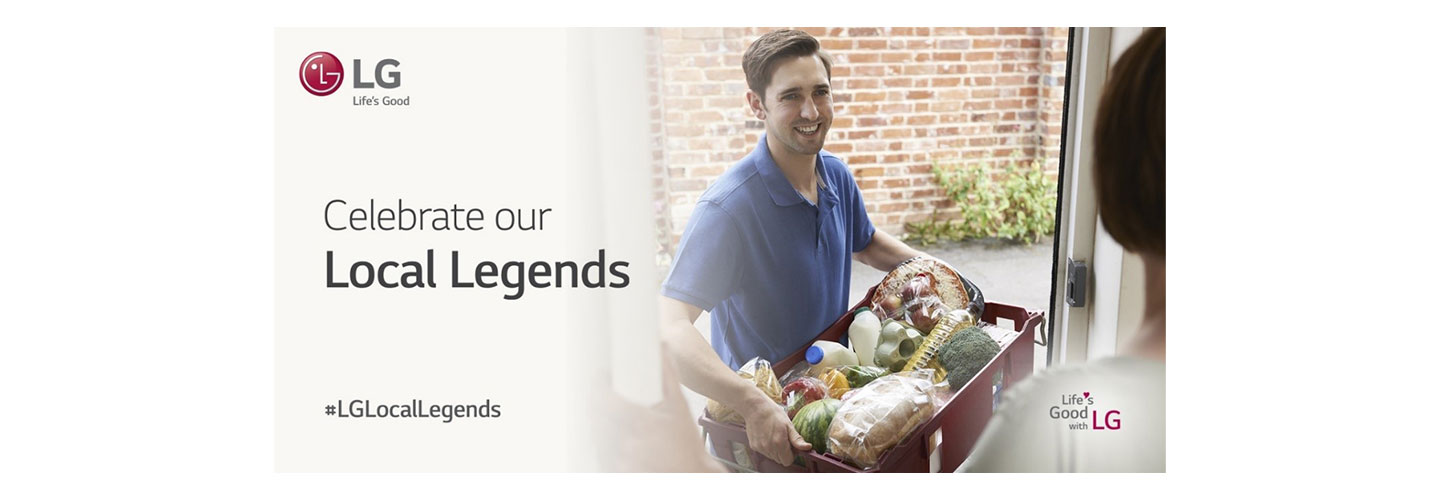 A man carries groceries into someone’s house with the tagline, 