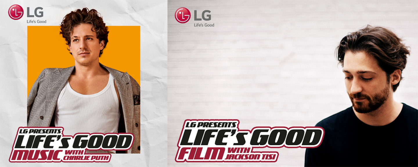 LG’s Life's Good campaign posters with pictures of Charlie Puth and Jackson Tisi 