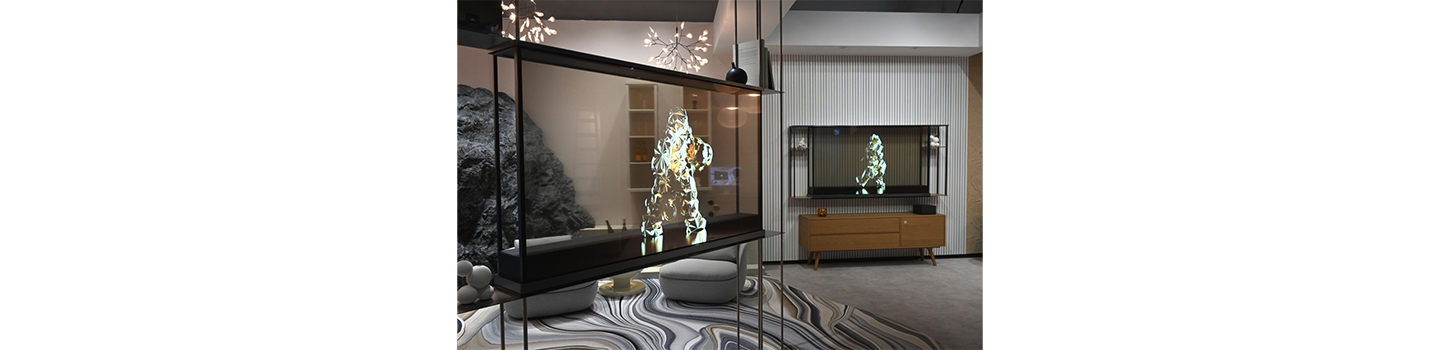 A photo of the transparent OLED T in a house-like setting
