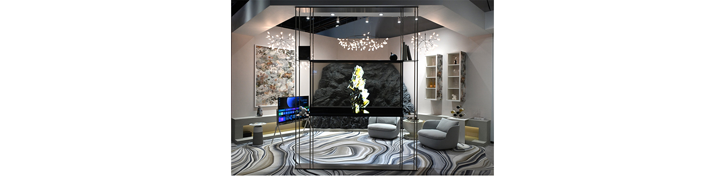 A photo of the transparent OLED T in a living room-like setting