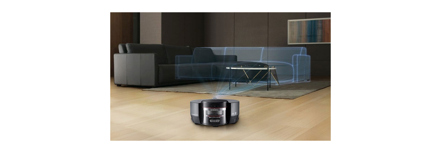 LG CordZeroThinQ Robotic Mop mapping out the living room before it starts to clean