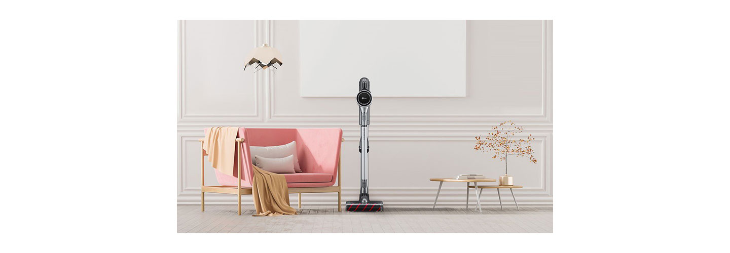 LG CordZeroThinQ A9 displayed in a beautiful, trendy living space
