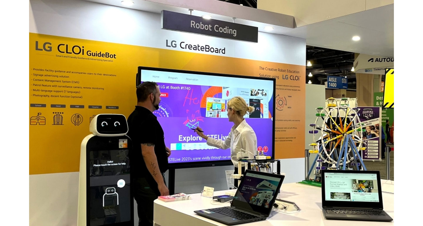 A woman drawing on LG CreateBoard screen