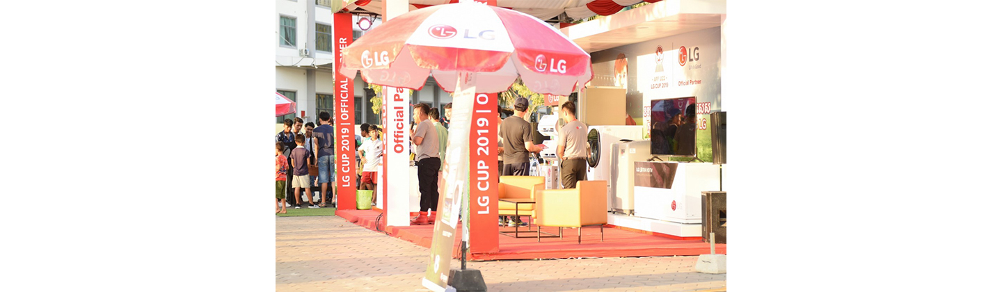LG’s promotion booth at the entrance of the stadium during a game of the ASEAN Football Federation U-22 Championship