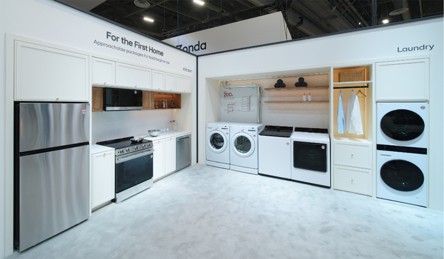 An angled view of 'For the First Home' home appliance solutions exhibit