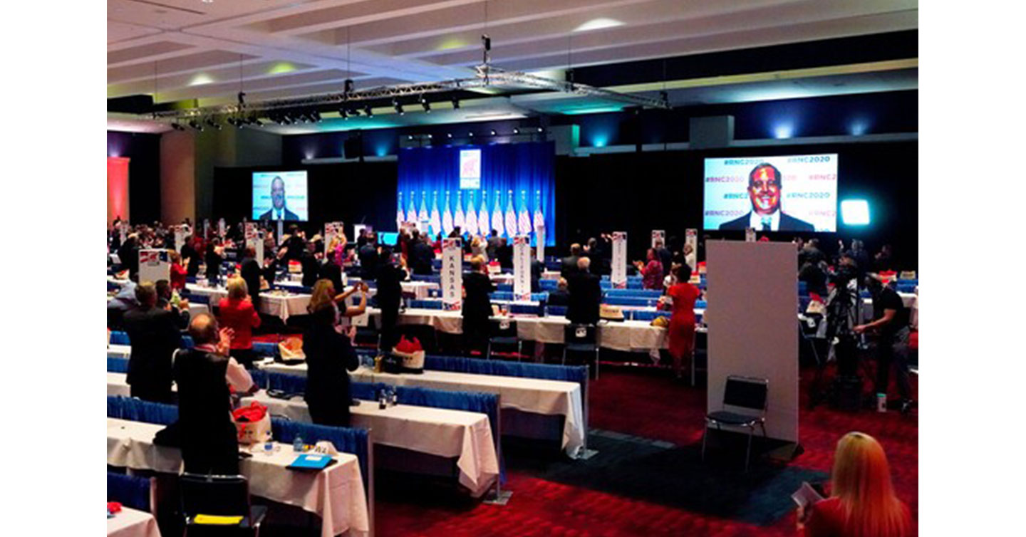 LG’s 65- and 75-inch 4K displays being used at one of the VIP viewing areas set up to stream live speeches from Washington