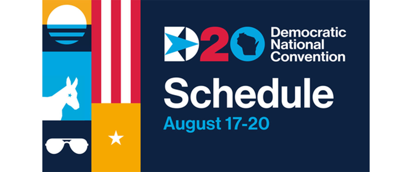 Poster for the 2020 Democratic National Convention with its schedule and political symbols displayed