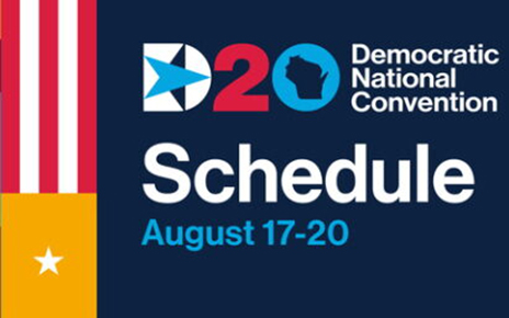 Poster for the 2020 Democratic National Convention with its schedule and political symbols displayed