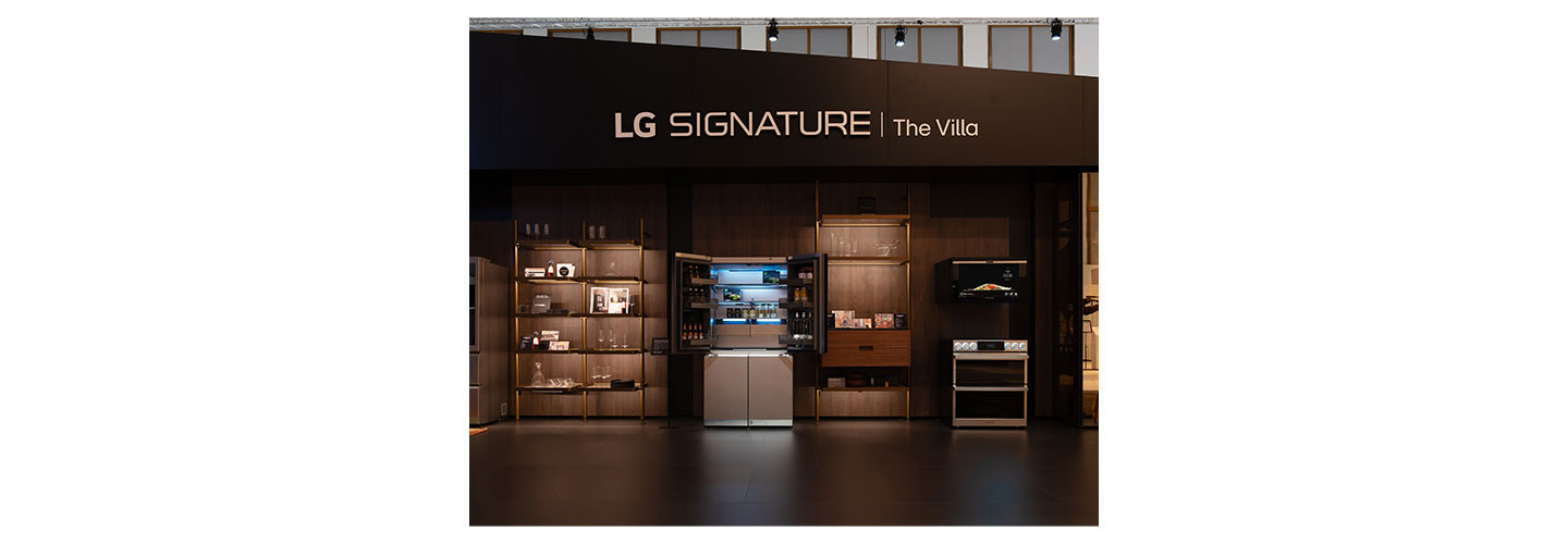 A closeup front view of the LG SIGNATURE booth installed at IFA 2023