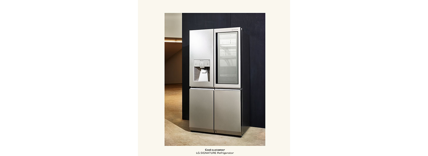 LG SIGNATURE InstaView Door-in-Door refrigerator, as featured in the LG SIGNATURE X Monocle brand book